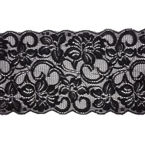 Floral Lace Trim |  Black Floral Stretch Lace With Scalloped Edges – 6" Floral Lace Trim Darkest Hour