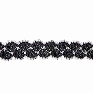 Floral Lace Trim |  Black Leaf Embroidered Scalloped Eyelash Edge Lace Trim – 3.5" Floral Lace Trim Black