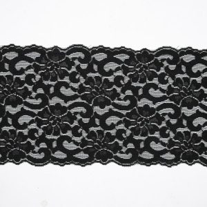 Floral Lace Trim |  Black Stretch Floral Lace – 6.5" Floral Lace Trim Black