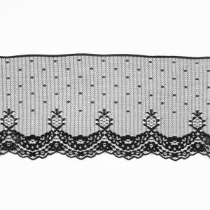 Floral Lace Trim |  Black Striped And Spotted Floral Lace Trim – 5.75" Embroidered & Eyelet Trim Black