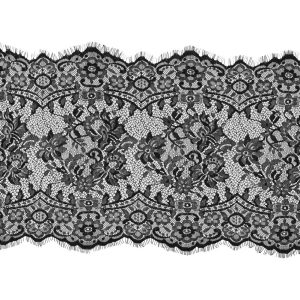 Floral Lace Trim |  Black Wide Floral Lace With Eyelash Edges Floral Lace Trim Black