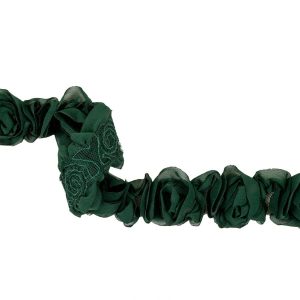 Floral Lace Trim |  Deep Green Chiffon Roses On Mesh Trim – 2" Floral Lace Trim Floral Lace Trim