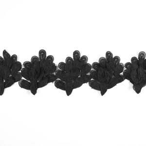 Floral Lace Trim |  Metallic Black 3D Lace Trim – 5.5" Floral Lace Trim Black