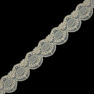 Floral Lace Trim |  Metallic Gold Scallop-Edged Embroidered Mesh – 2.5" Fine Lace Trim Fine Lace Trim