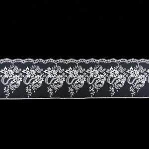 Floral Lace Trim |  Off-White Floral Embroidered Lace On Mesh – 4" Embroidered & Eyelet Trim Embroidered & Eyelet Trim