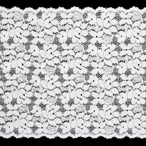 Floral Lace Trim |  Shimmering White Floral Stretch Lace Trim With Scalloped Edges – 11.25" Floral Lace Trim Brilliant White