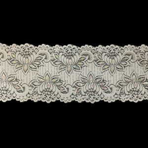 Floral Lace Trim |  White And Iridescent Beaded And Sequined Floral Stretch Lace Trim – 6" Beaded Lace Trim Beaded Lace Trim