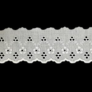 Floral Lace Trim |  White Flowers And Circles Starched Cotton Embroidered And Eyelet Lace Trim With Finished Scalloped Edge – 2.875" Embroidered & Eyelet Trim Cotton Lace Trim