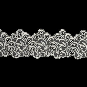 Floral Lace Trim |  White Luminous Leafy Stems Embroidered And Eyelet Lace Trim – 3" Cotton Lace Trim Cotton Lace Trim