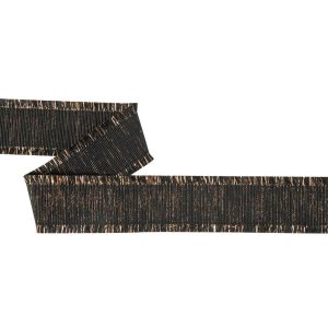 Metallic Fringe |  Black And Copper Metallic Grosgrain Ribbon With Fringe – 1.4375" Fringe Trim Brass Knuckles