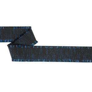 Metallic Fringe |  Black And Magnetic Blue Metallic Grosgrain Ribbon With Fringe – 1.4375" Fringe Trim Magnetic Blue