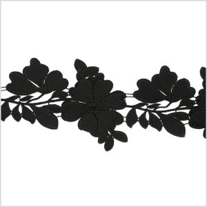 Metallic Lace Trim |  5" 3D Metallic Black Floral Lace Trim Floral Lace Trim Black