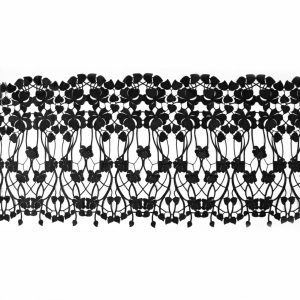 Metallic Lace Trim |  Metallic Black Floral Lace Trim – 16" Floral Lace Trim Black