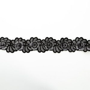 Metallic Lace Trim |  Metallic Silver And Black 3D Embroidered Flower Trim – 3" Embroidered & Eyelet Trim Embroidered & Eyelet Trim