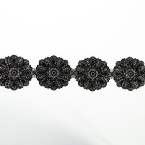 Metallic Lace Trim |  Metallic Silver And Black Embroidered Medallion Lace Trimming – 4" Embroidered & Eyelet Trim Embroidered & Eyelet Trim