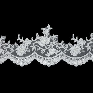 Metallic Lace Trim |  White And Metallic Silver Floral Sequins And Beaded Bridal Lace Trim With Scalloped Edge – 4.5" Beaded Lace Trim Beaded Lace Trim