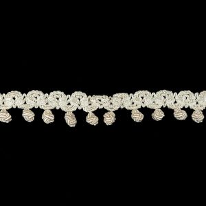 Pom Pom Fringe |  Vintage Ivory Braided Trim With Knotted Ball Fringe – 1.25" Fringe Trim Platinum Frosting