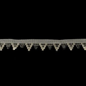 Rhinestone Fringe |  Vintage Czech Crystal And Jet Rhinestones In Silver Settings On White Mesh Trimming – 1.1875" Fringe Trim Crystal,Jet,White