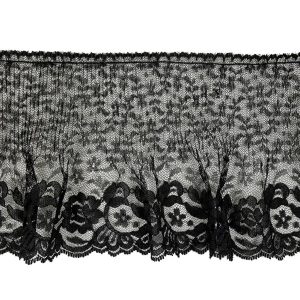 Ruffled Lace Trim |  Black Floral Pleated And Ruffled Lace Trim With Scalloped Edge – 5.5" Floral Lace Trim Floral Lace Trim