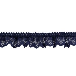 Ruffled Lace Trim |  Black Iris Ruffled Stretch Lace Trimming – 1" Crochet Lace Trim Black Iris