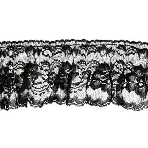 Ruffled Lace Trim |  Black Roses Pleated And Ruffled Lace Trim With Scalloped Edge – 3.875" Floral Lace Trim Floral Lace Trim