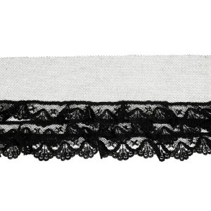 Ruffled Lace Trim |  Black Shell Scalloped Three-Tier Ruffled Lace Trim – 4" Fine Lace Trim Fine Lace Trim