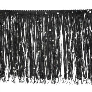 Sequin Fringe |  Black Holographic Sequins Chainette Fringe – 6" Chainette Fringe Black