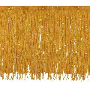 Sequin Fringe |  Yellow Gold Holographic Sequins Chainette Fringe – 6" Chainette Fringe Chainette Fringe