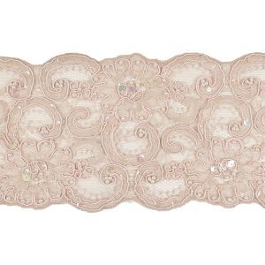 Sequin Lace Trim |  Beige And Pink Floral Faux Pearls And Sequins Corded Lace Trim – 5" Beaded Lace Trim Beaded Lace Trim