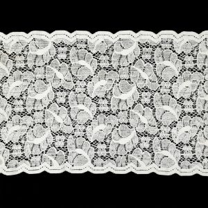 Stretch Lace Trim |  Metallic White Leafy Stretch Re-Embroidered Lace Trim – 5.625" Bridal Lace Trim Blue Or Not