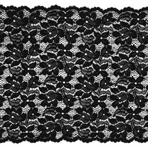 Stretch Lace Trim |  Shimmering Black Floral Stretch Lace Trim With Scalloped Edges – 11.25" Floral Lace Trim Floral Lace Trim