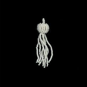 Tassels |  Vintage White Glass Beaded Tassel Ornament – 2.25" X 0.5625" Tassels Chalk White