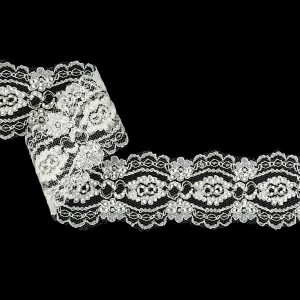 Vintage Lace Trim |  Vintage White Beaded Floral Lace Trim With Scalloped Edges – 2.25" Beaded Lace Trim Beaded Lace Trim