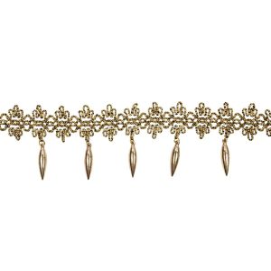 Beaded Fringe |  Metallic Gold Fancy Floral Gimp Braided Trim With Spikey Beaded Fringe – 2.25" Beaded Fringe Beaded Fringe