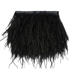 Feather Fringe |  Black Single Ply Ostrich Feather Fringe Trim – 5" Feather Fringe Feather Fringe