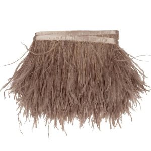 Feather Fringe |  Taupe Single Ply Ostrich Feather Fringe Trim – 5" Feather Fringe Feather Fringe