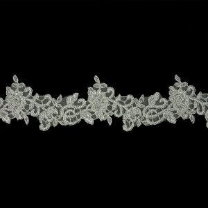 Corded Lace Trim |  Silver Floral Beaded Bridal Lace Trim With Silver Cording – 2.5" Beaded Lace Trim Beaded Lace Trim