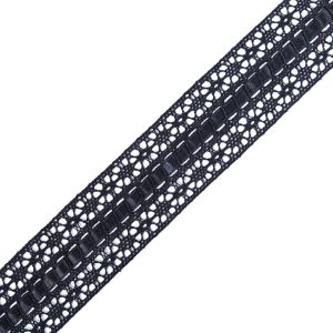 Crochet Lace Trim |  Black Crochet Trim With Satin Ribbon Detail – 1.5" Crochet Lace Trim Black