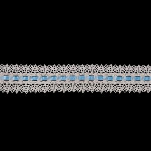 Crochet Lace Trim |  Cream Crochet Trim With Blue Ribbon – 2.25" Crochet Lace Trim Crochet Lace Trim