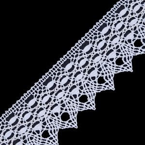 Crochet Lace Trim |  White Scalloped Crochet Lace Trim With Satin Ribbon Detail – 2" Crochet Lace Trim