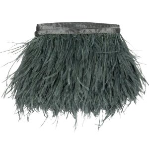 Feather Fringe |  Dark Silver Single Ply Ostrich Feather Fringe Trim – 5" Feather Fringe Feather Fringe