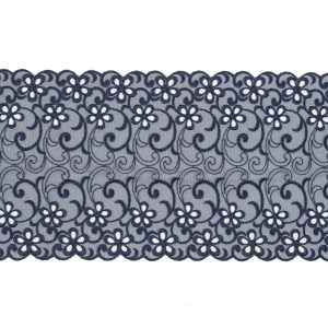 Embroidered & Eyelet Trim |  Maritime Blue Floral Embroidered Mesh – 8" Embroidered & Eyelet Trim Embroidered & Eyelet Trim