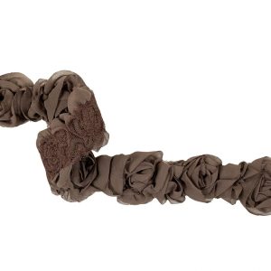 Floral Lace Trim |  Gray Brown Chiffon Roses On Mesh Trim – 2" Floral Lace Trim Floral Lace Trim