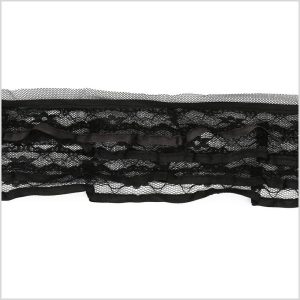 Pleated Lace Trim |  3.5" Black Pleated Lace With Satin Edge Lace Trim Black