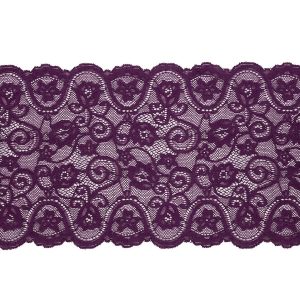 Stretch Lace Trim |  Purple Floral Scrolls Stretch Lace Trim With Scalloped Edges – 6.25" Lace Trim Purple Rose